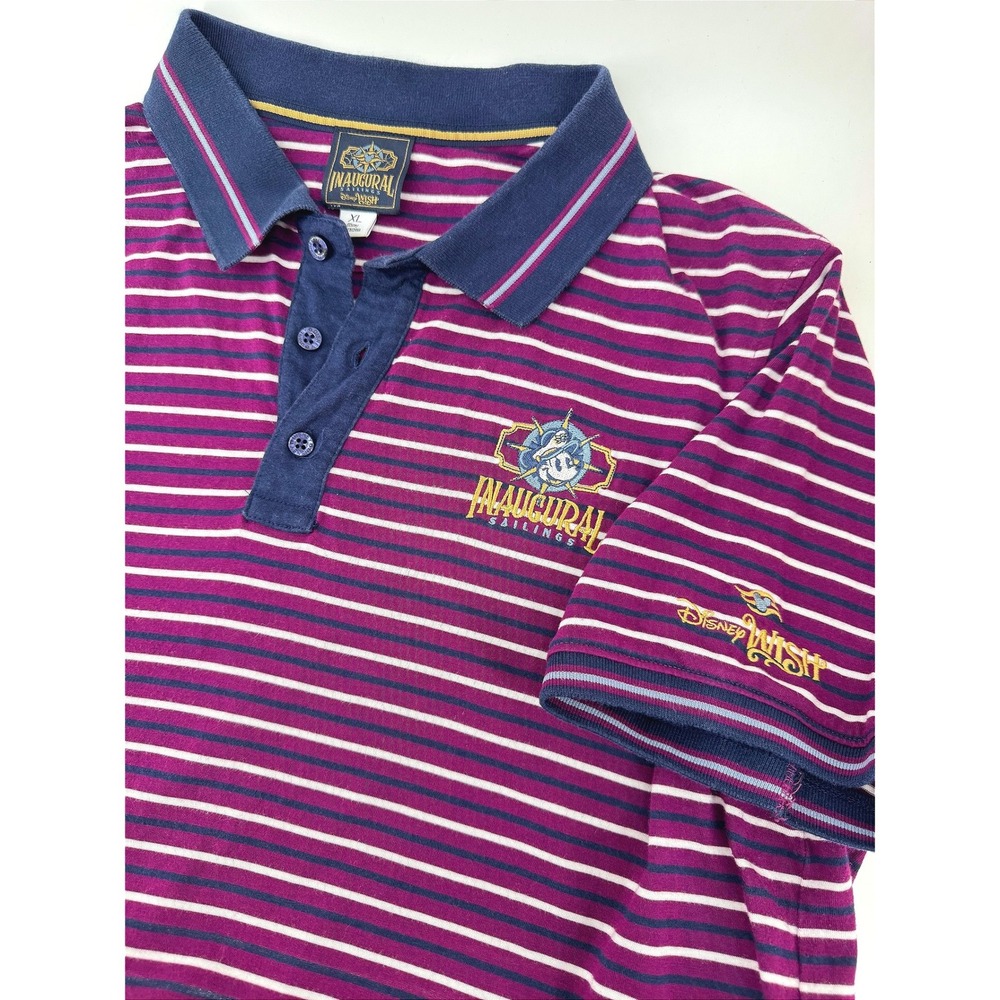 Disney Cruise Line Polo Shirt Mens XL Purple Striped Inaugural